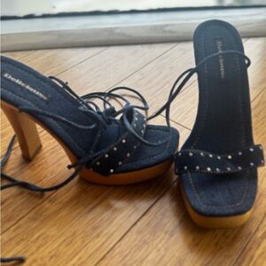 Delicious Dark Blue Denim Lace-Up Platform Heeled Sandals